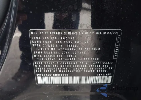 2022 Volkswagen Tiguan 2.0T Se R-Line Black z USA, uszkodzony, nr VIN 3VVCB7AX1NM099610